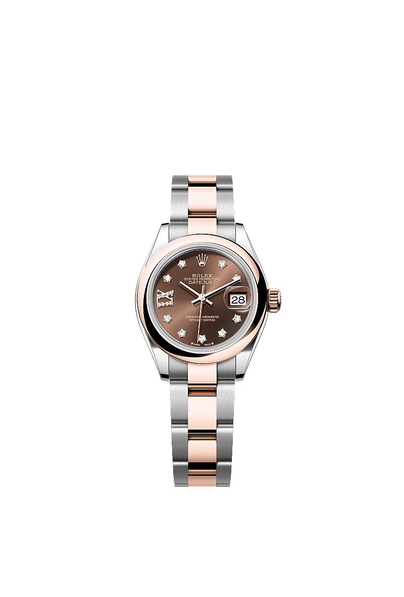 Rolex Lady-Datejust 28 Rolesor Rose Domed / Oyster / Chocolate Diamond — Ref. 279161