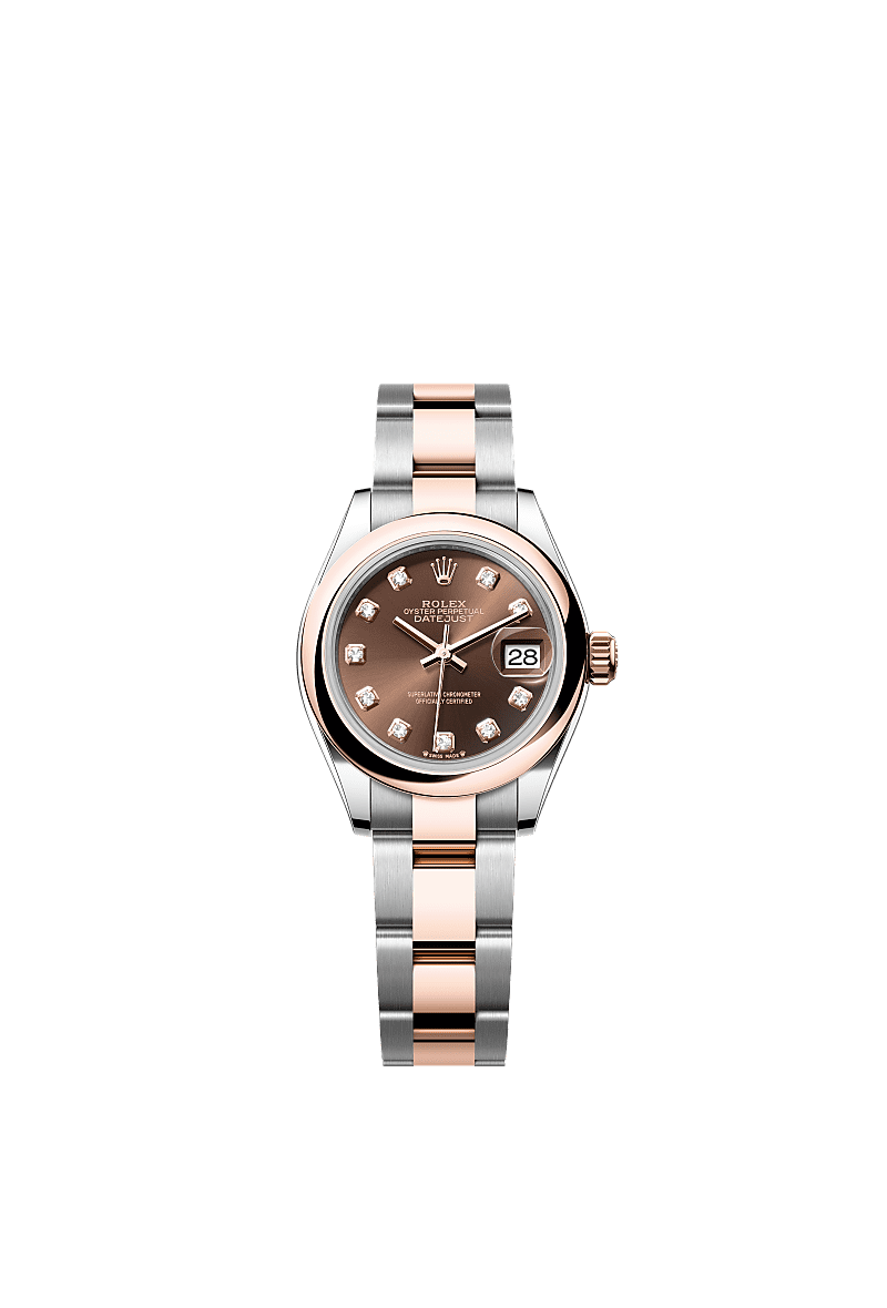 Rolex Lady-Datejust 28 Rolesor Rose Domed / Oyster / Chocolate Diamond — Ref. 279161
