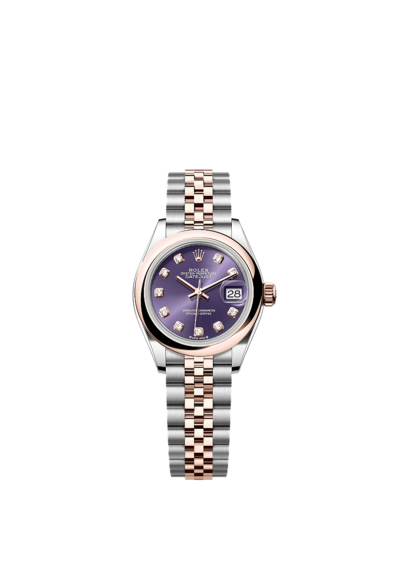 Rolex Lady-Datejust 28 Rolesor Rose Domed / Jubilee / Aubergine Diamonds — Ref. 279161
