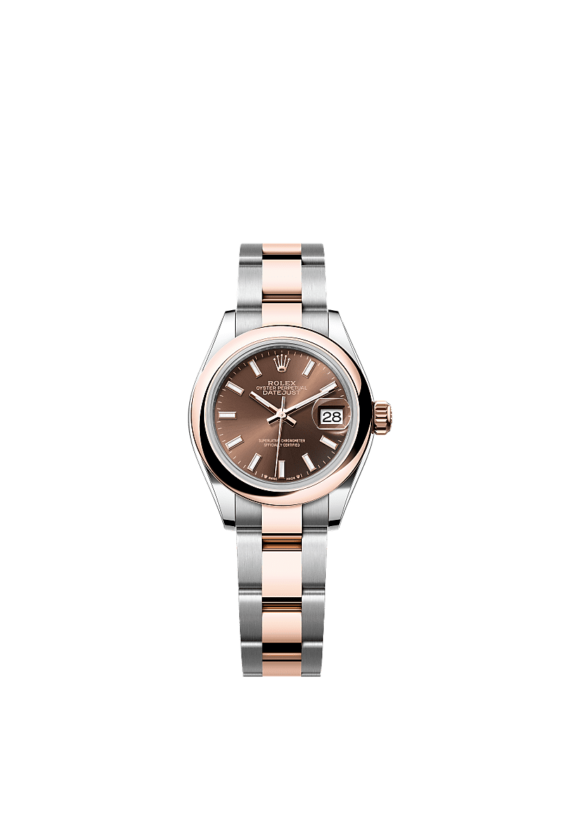 Rolex Lady-Datejust 28 Rolesor Rose Domed / Oyster / Chocolate — Ref. 279161
