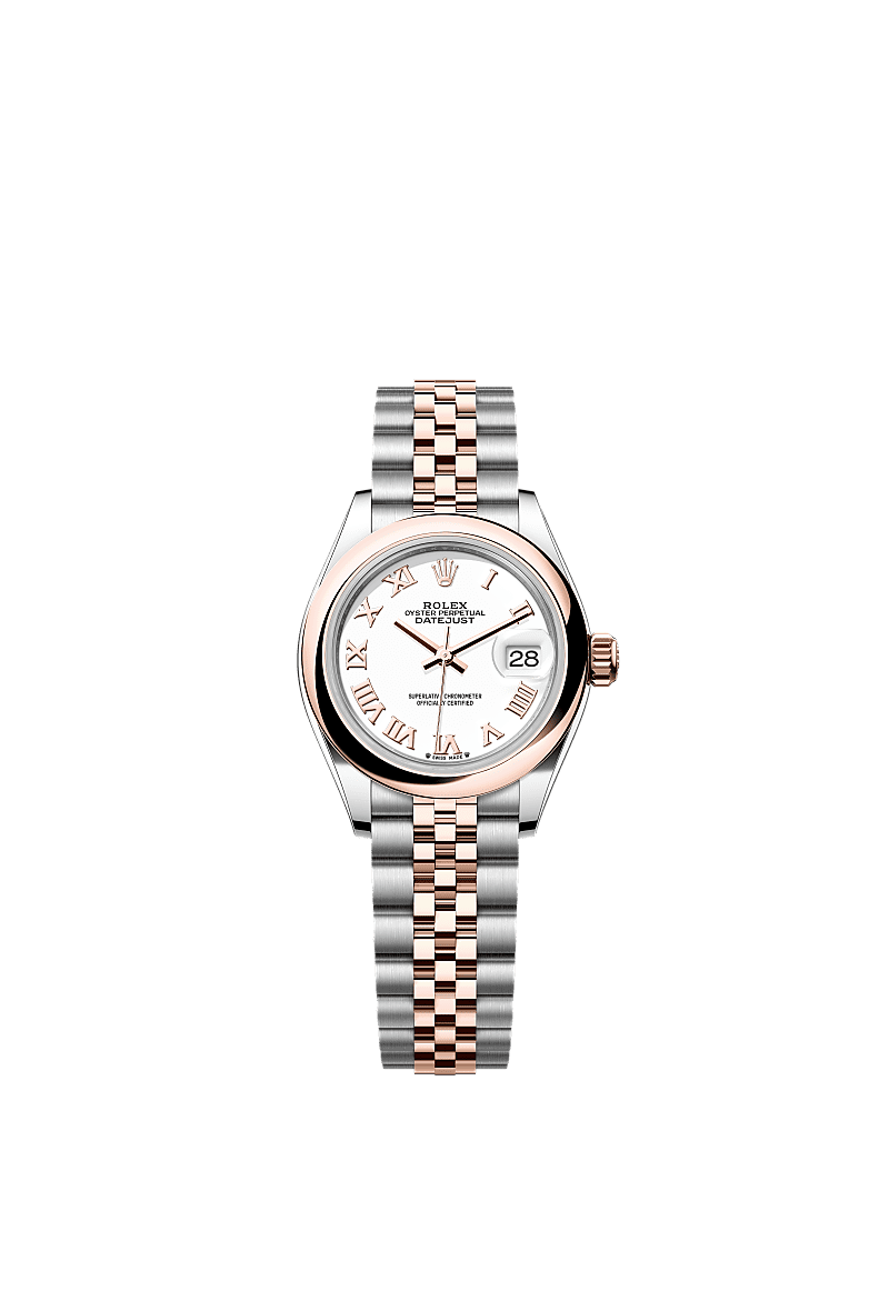 Rolex Lady-Datejust 28 Rolesor Rose Domed / Jubilee / White Roman — Ref. 279161