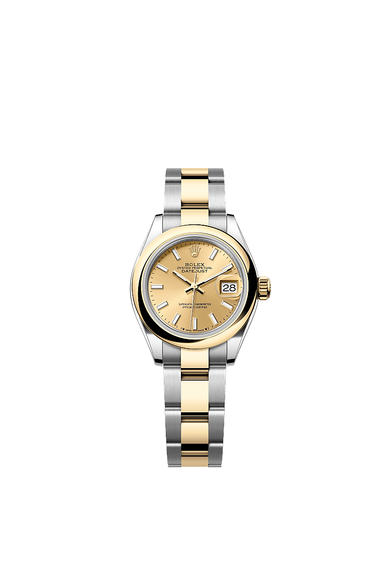 Rolex Lady-Datejust 28 Rolesor Yellow Domed / Oyster / Champagne — Ref. 279163