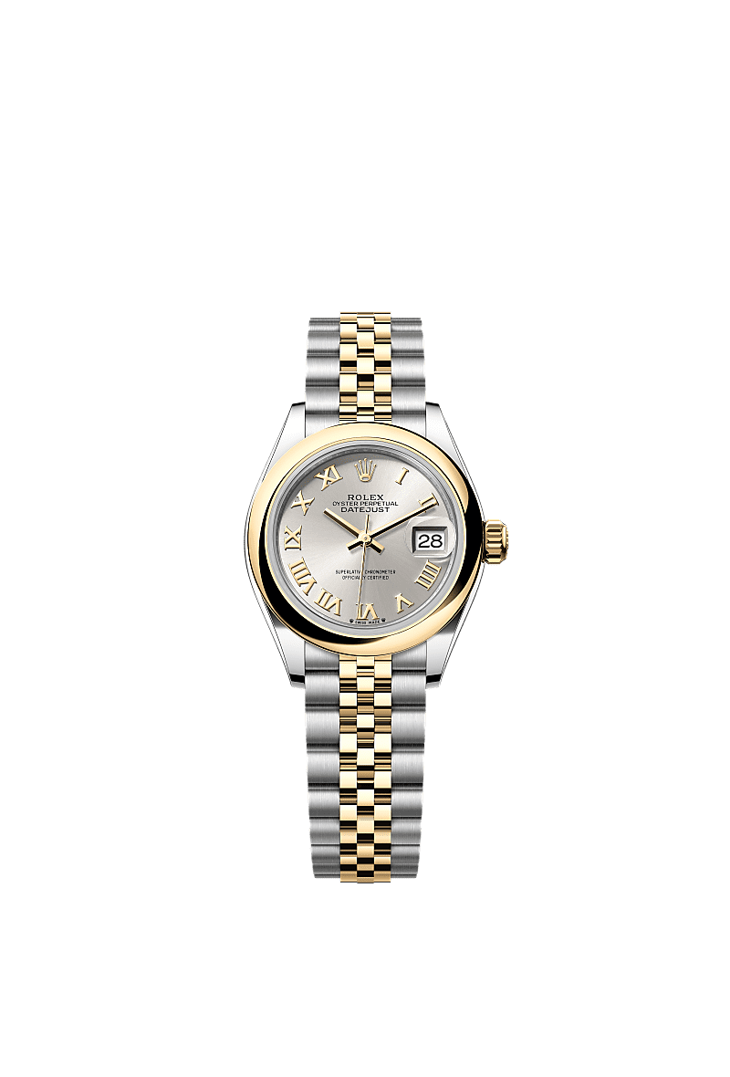 Rolex Lady-Datejust 28 Rolesor Yellow Domed / Jubilee / Silver Roman — Ref. 279163