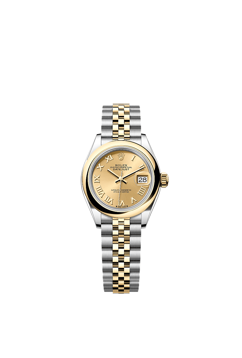 Rolex Lady-Datejust 28 Rolesor Yellow Domed / Jubilee / Champagne Roman — Ref. 279163