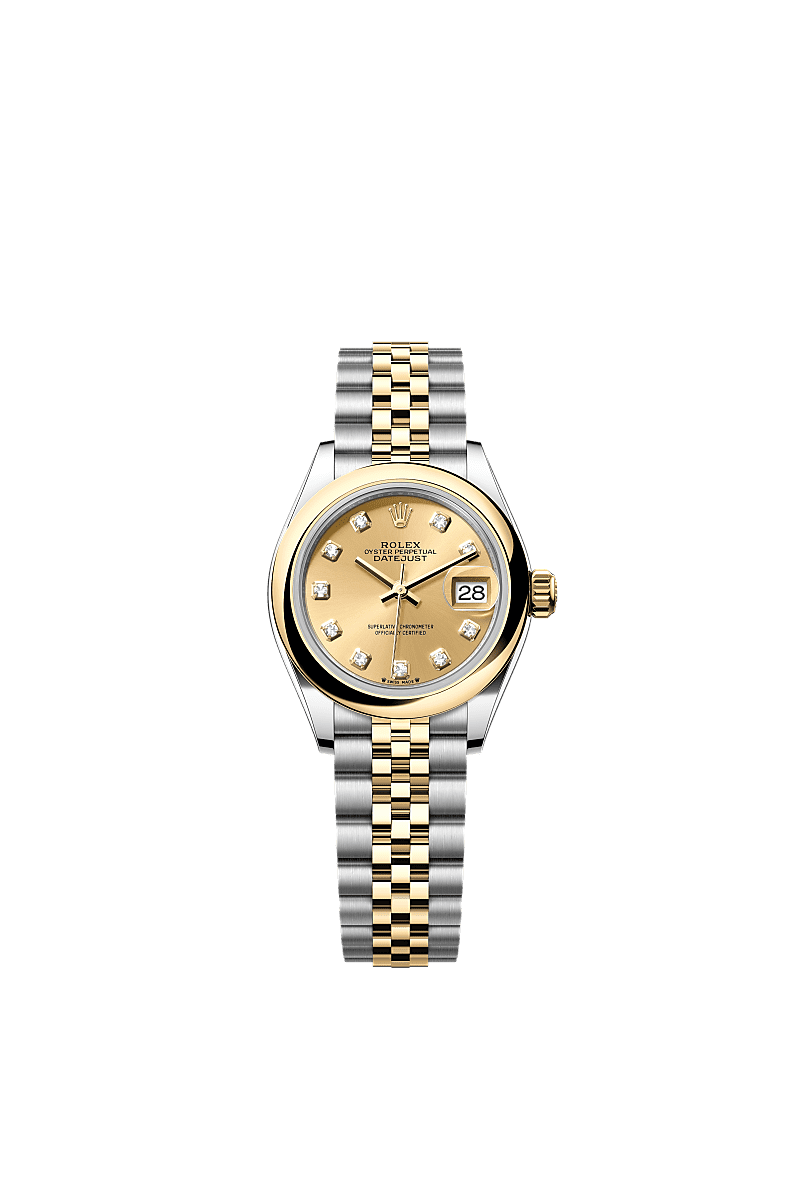 Rolex Lady-Datejust 28 Rolesor Yellow Domed / Jubilee / Champagne Diamond — Ref. 279163
