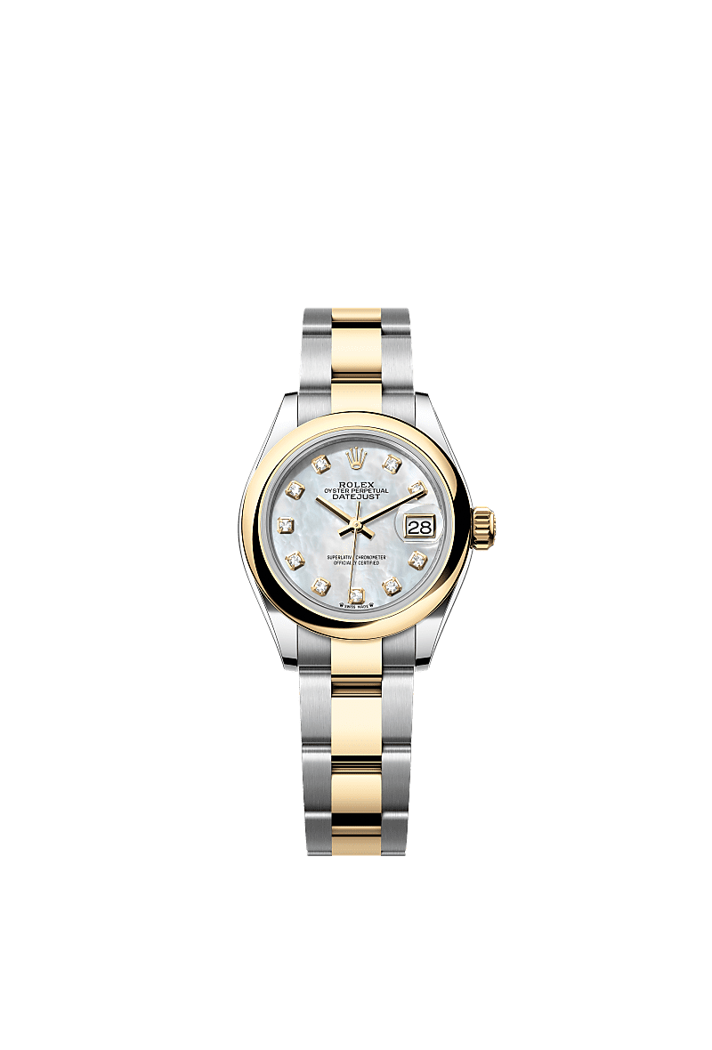 Rolex Lady-Datejust 28 Rolesor Yellow Domed / Oyster / MOP — Ref. 279163