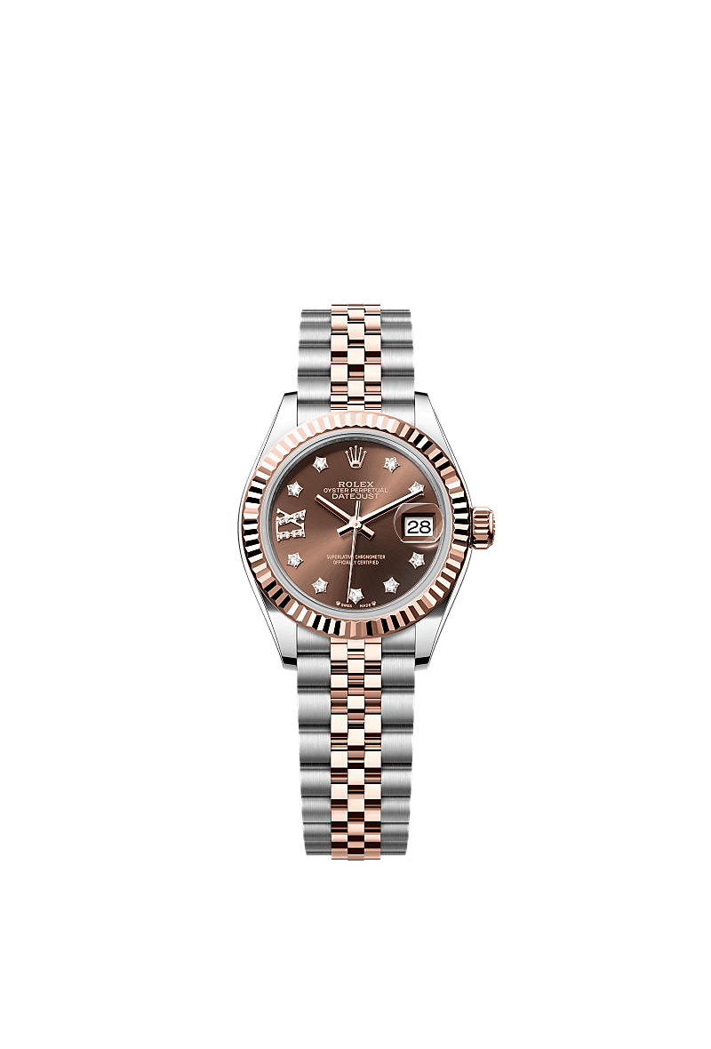 Rolex Lady-Datejust 28 Rolesor Rose Fluted / Jubilee / Chocolate Diamond — Ref. 279171