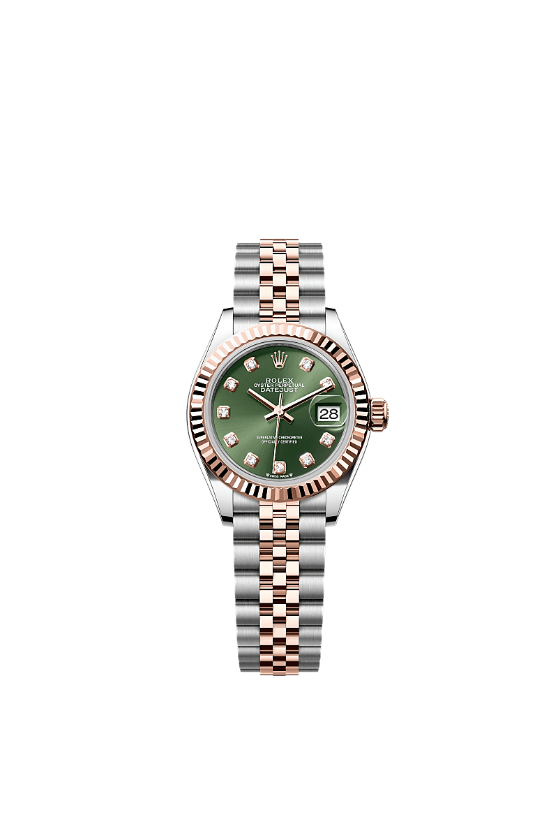 Rolex Lady-Datejust 28 Rolesor Rose Fluted / Jubilee / Olive Diamonds — Ref. 279171