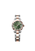 Rolex Lady-Datejust 28 Rolesor Rose Fluted / Oyster / Olive Diamonds — Ref. 279171