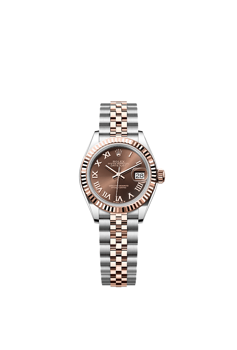 Rolex Lady-Datejust 28 Rolesor Rose Fluted / Jubilee / Chocolate Roman — Ref. 279171