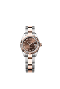 Rolex Lady-Datejust 28 Rolesor Rose Fluted / Oyster / Chocolate Roman — Ref. 279171
