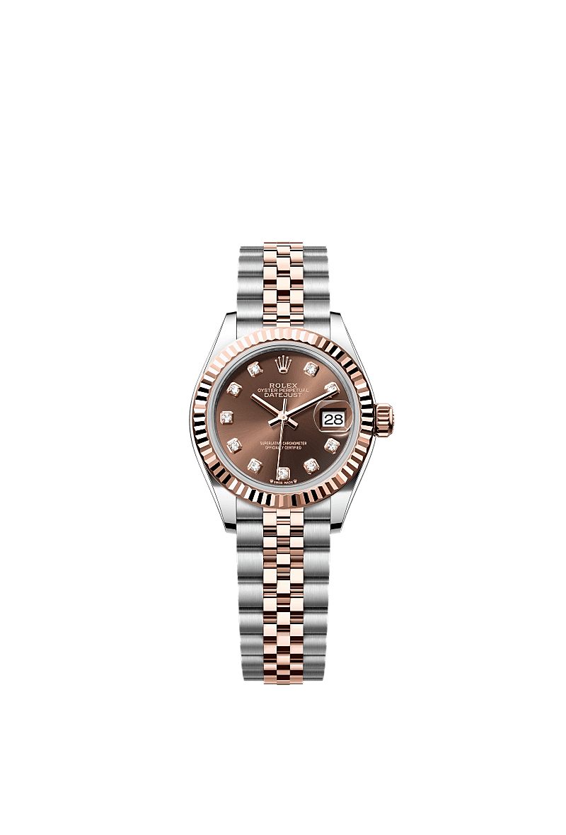 Rolex Lady-Datejust 28 Rolesor Rose Fluted / Jubilee / Chocolate Diamond — Ref. 279171