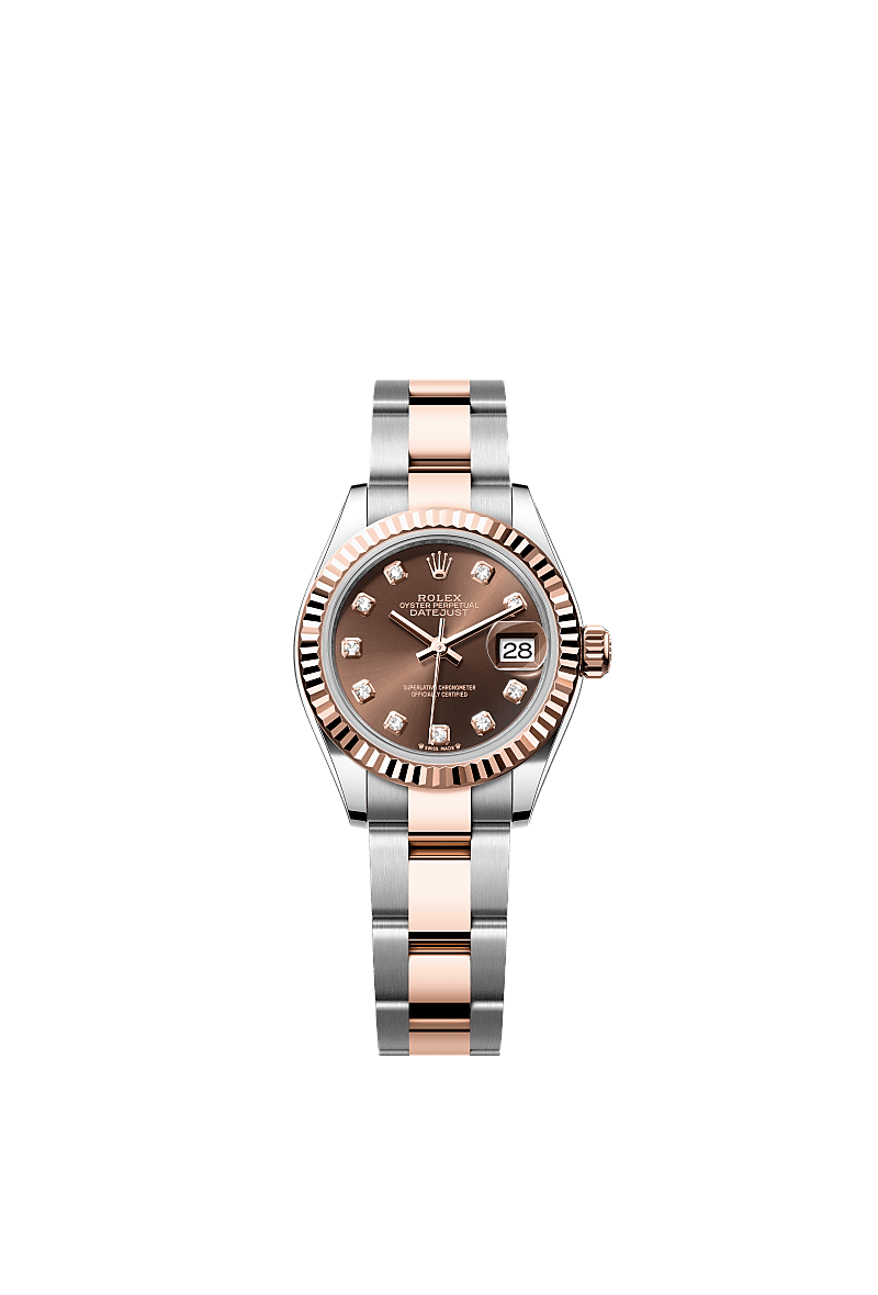 Rolex Lady-Datejust 28 Rolesor Rose Fluted / Oyster / Chocolate Diamond — Ref. 279171