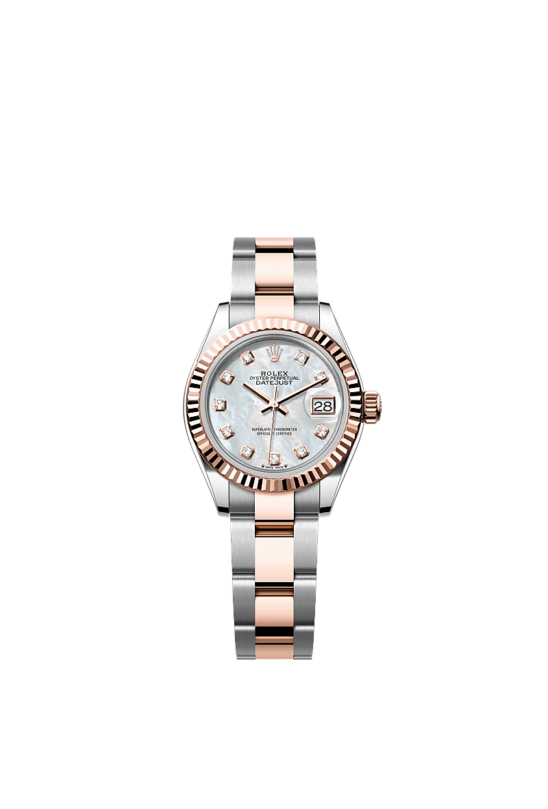 Rolex Lady-Datejust 28 Rolesor Rose Fluted / Oyster / MOP — Ref. 279171