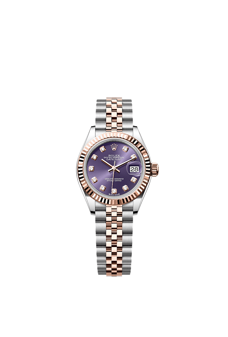 Rolex Lady-Datejust 28 Rolesor Rose Fluted / Jubilee / Aubergine Diamonds — Ref. 279171