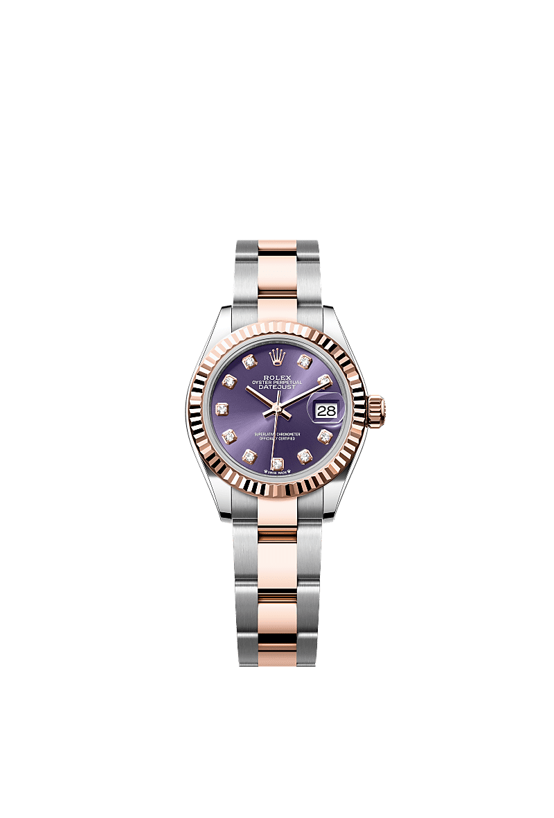 Rolex Lady-Datejust 28 Rolesor Rose Fluted / Oyster / Aubergine Diamonds — Ref. 279171