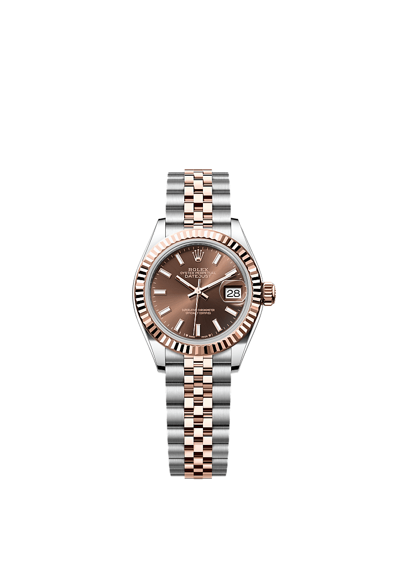 Rolex Lady-Datejust 28 Rolesor Rose Fluted / Jubilee / Chocolate — Ref. 279171