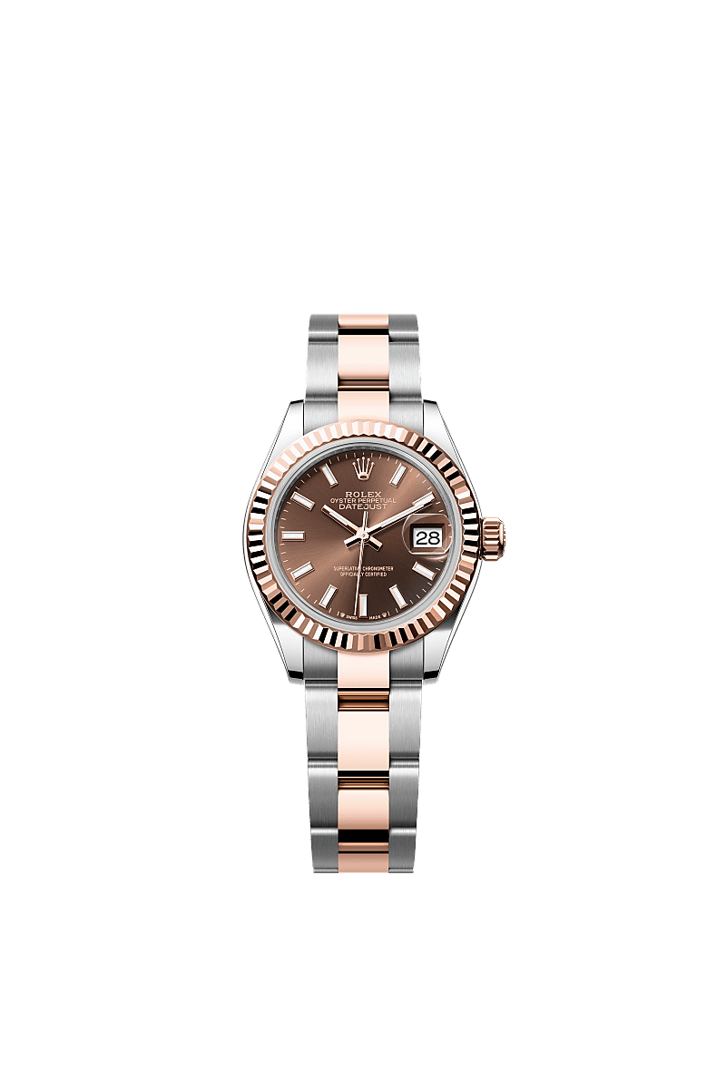 Rolex Lady-Datejust 28 Rolesor Rose Fluted / Oyster / Chocolate — Ref. 279171