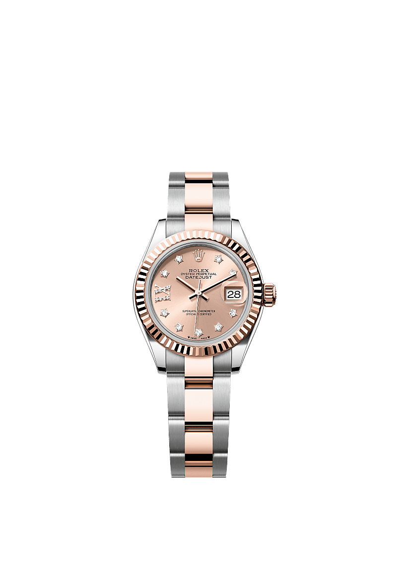 Rolex Lady-Datejust 28 Stainless Steel / Rose Gold / Fluted / Rose - Diamond / Oyster — Ref. 279171