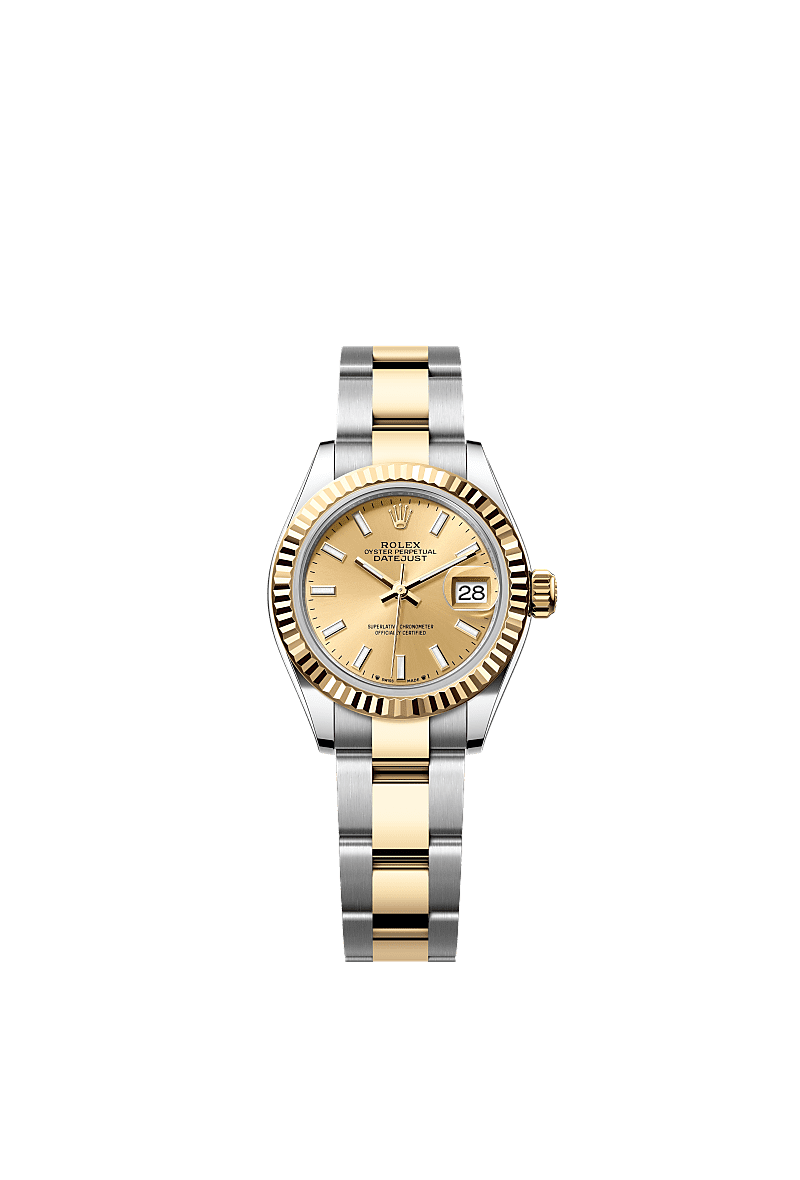 Rolex Lady-Datejust 28 Rolesor Yellow Fluted / Oyster / Champagne — Ref. 279173
