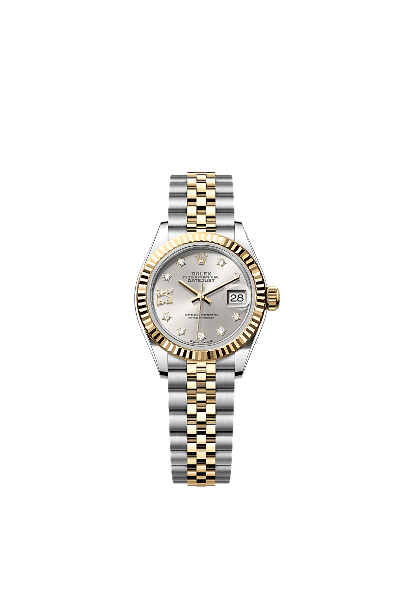 Rolex Lady-Datejust 28 Rolesor Yellow Fluted / Jubilee / Silver Diamond — Ref. 279173