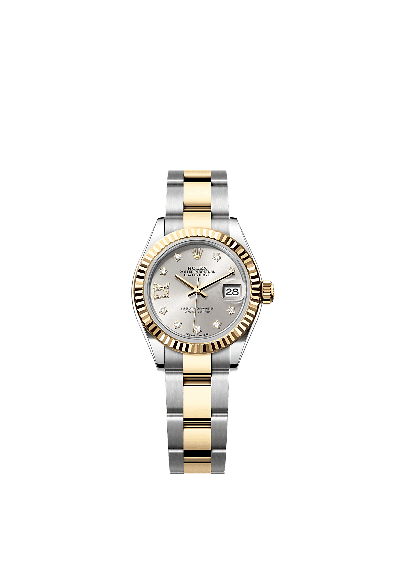 Rolex Lady-Datejust 28 Rolesor Yellow Fluted / Oyster / Silver Diamond — Ref. 279173
