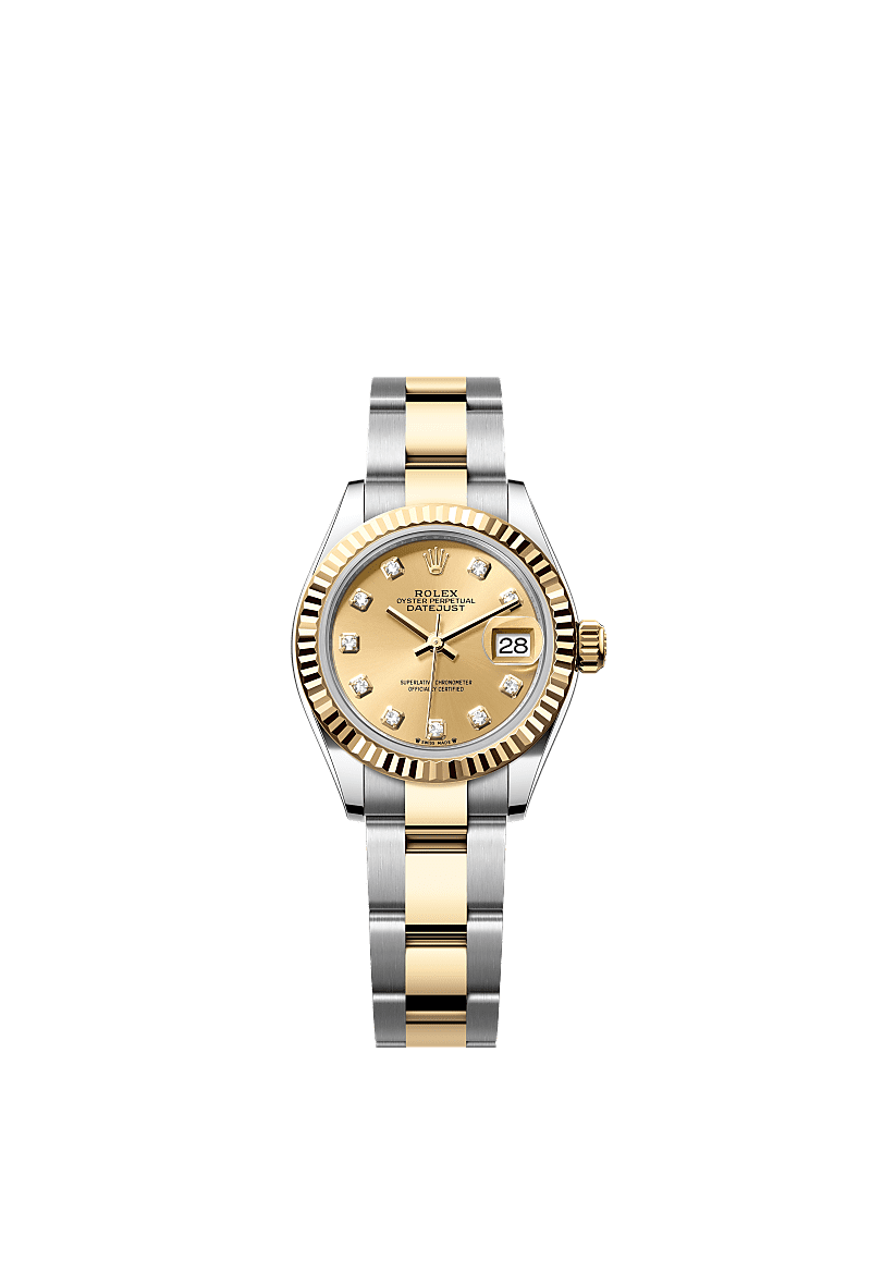Rolex Lady-Datejust 28 Rolesor Yellow Fluted / Oyster / Champagne Diamond — Ref. 279173