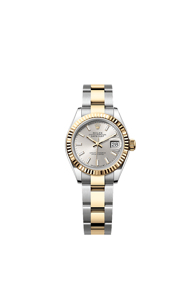 Rolex Lady-Datejust 28 Rolesor Yellow Fluted / Oyster / Silver — Ref. 279173