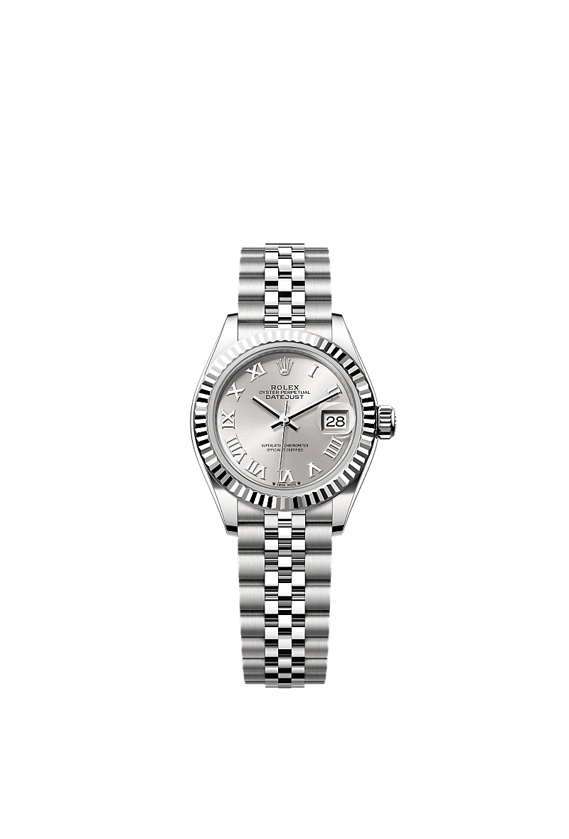 Rolex Lady-Datejust 28 Stainless Steel Fluted / Silver - Roman / Jubilee — Ref. 279174