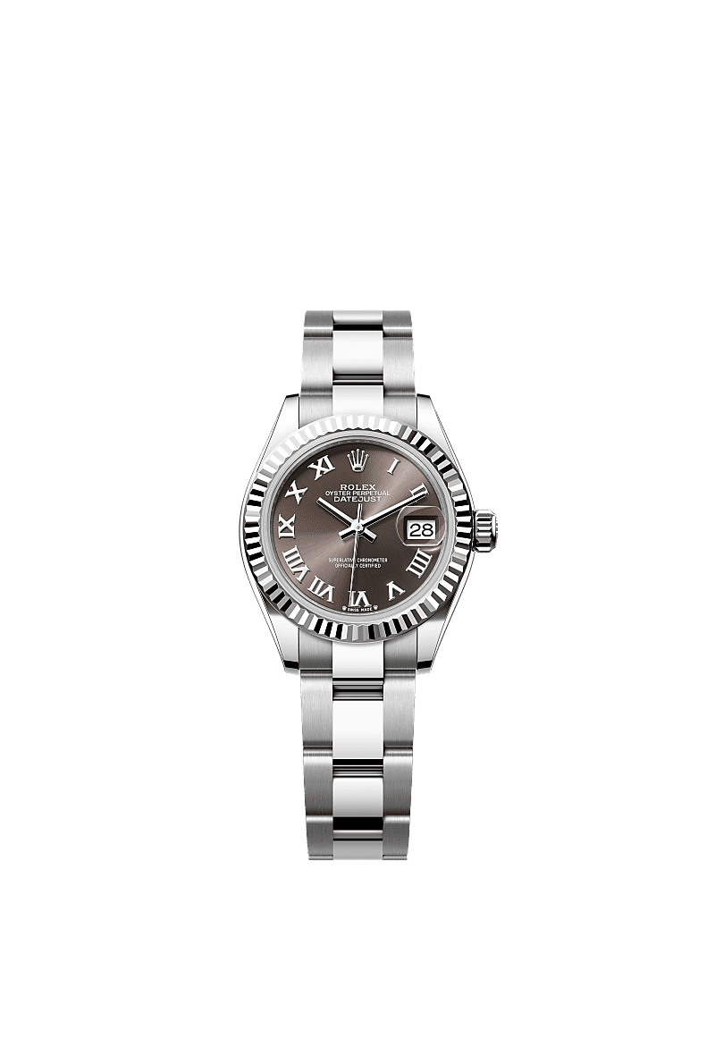Rolex Lady-Datejust 28 Stainless Steel Fluted / Grey - Roman / Oyster — Ref. 279174