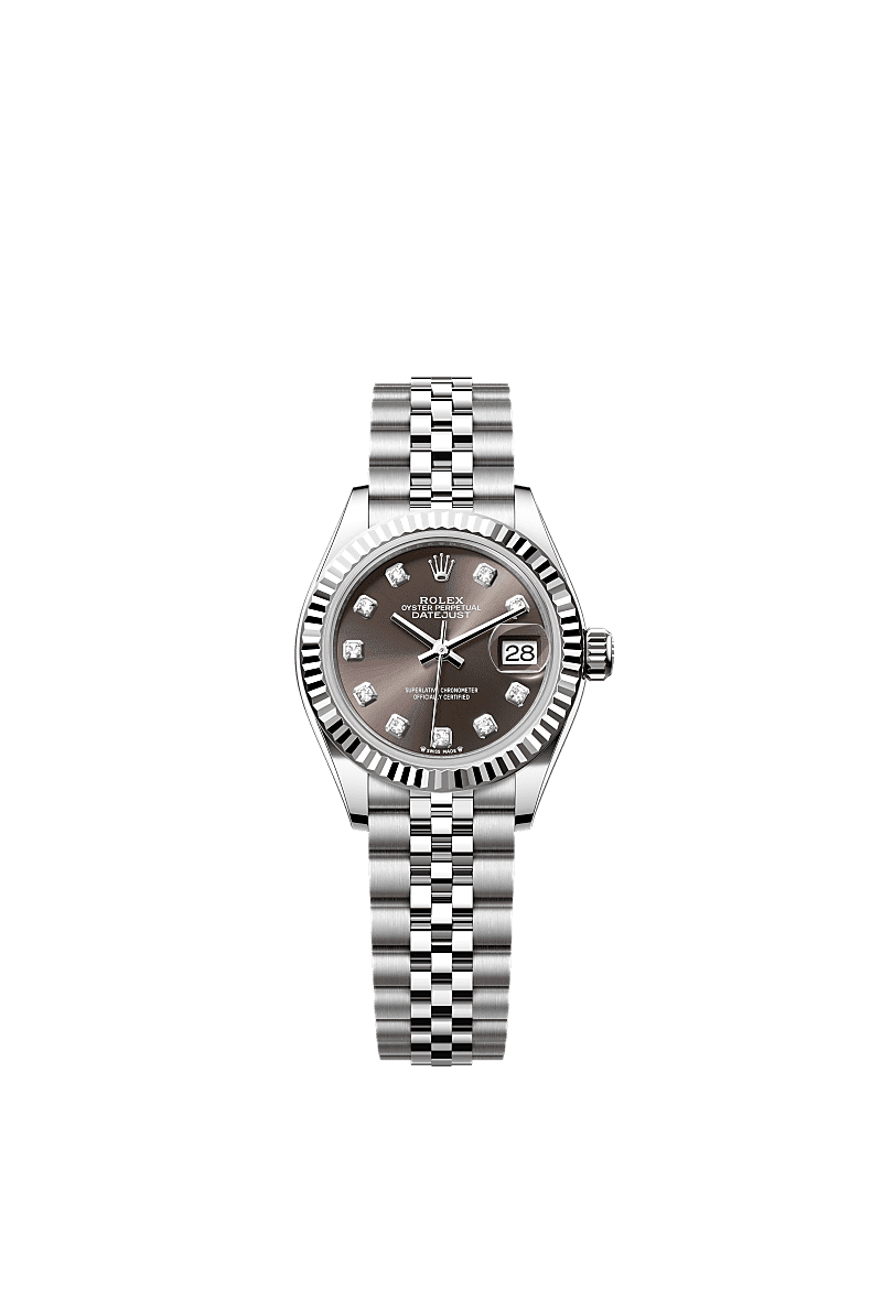 Rolex Lady-Datejust 28 Stainless Steel Fluted / Grey - Diamond / Jubilee — Ref. 279174