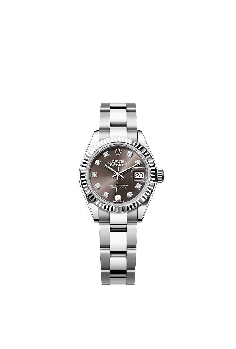 Rolex Lady-Datejust 28 Stainless Steel Fluted / Grey - Diamond / Oyster — Ref. 279174
