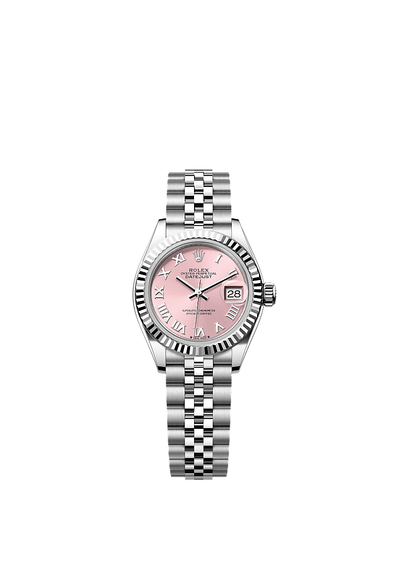Rolex Lady-Datejust 28 Stainless Steel Fluted / Pink - Roman / Jubilee — Ref. 279174