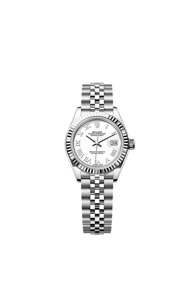 Rolex Lady-Datejust 28 Stainless Steel Fluted / White - Roman / Jubilee — Ref. 279174