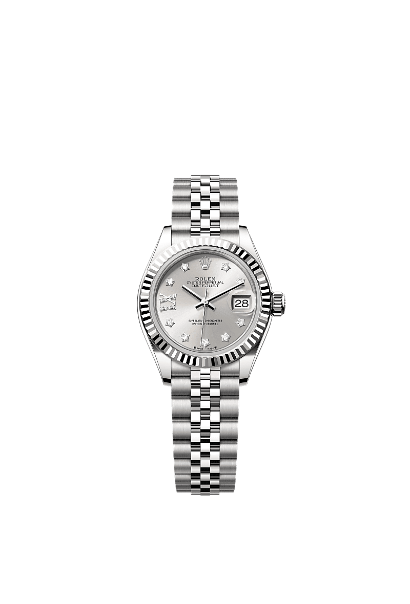 Rolex Lady-Datejust 28 Stainless Steel Fluted / Silver - Diamond / Jubilee — Ref. 279174