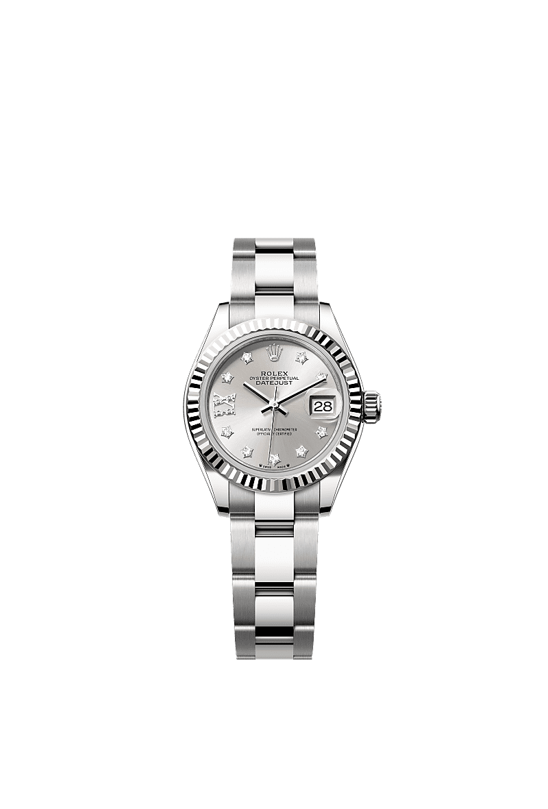 Rolex Lady-Datejust 28 Stainless Steel Fluted / Silver - Diamond / Oyster — Ref. 279174