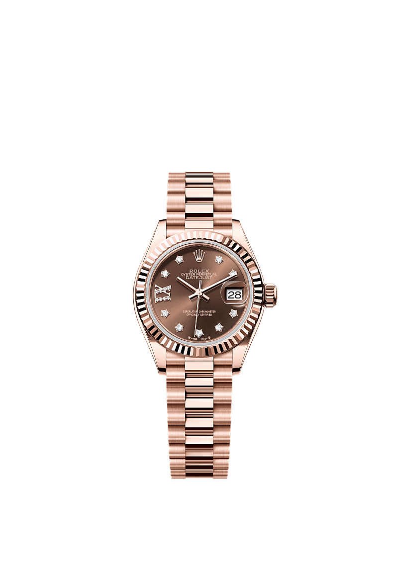 Rolex Lady-Datejust 28 Everose Fluted/ President / Chocolate Diamond — Ref. 279175