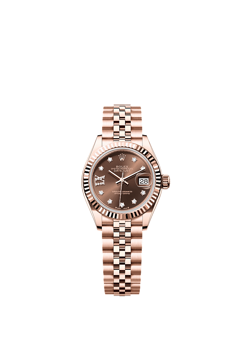 Rolex Lady-Datejust 28 Everose Fluted/ Jubilee / Chocolate Diamond — Ref. 279175