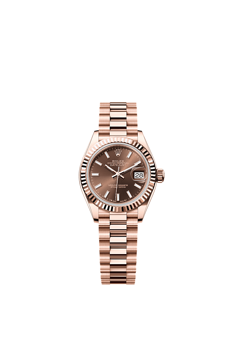 Rolex Lady-Datejust 28 Everose Fluted / President / Chocolate — Ref. 279175