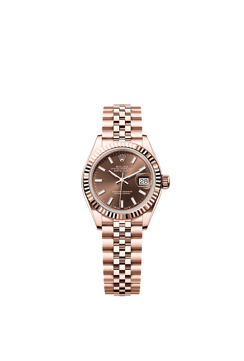 Rolex Lady-Datejust 28 Everose Fluted / Jubilee / Chocolate — Ref. 279175