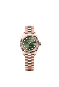 Rolex Lady-Datejust 28 Everose Fluted/ President / Olive Green Diamond — Ref. 279175