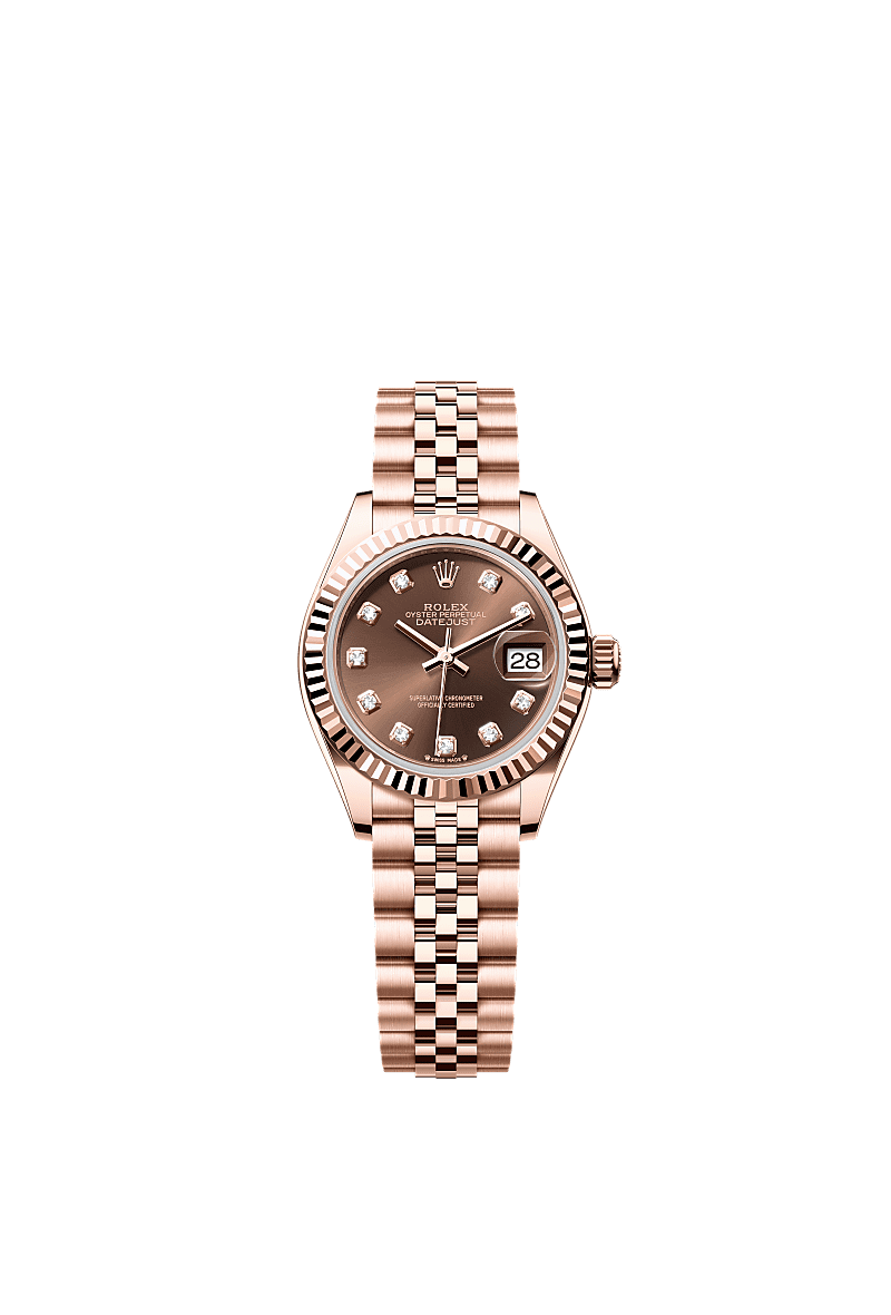 Rolex Lady-Datejust 28 Everose Fluted / Jubilee / Chocolate Diamond — Ref. 279175