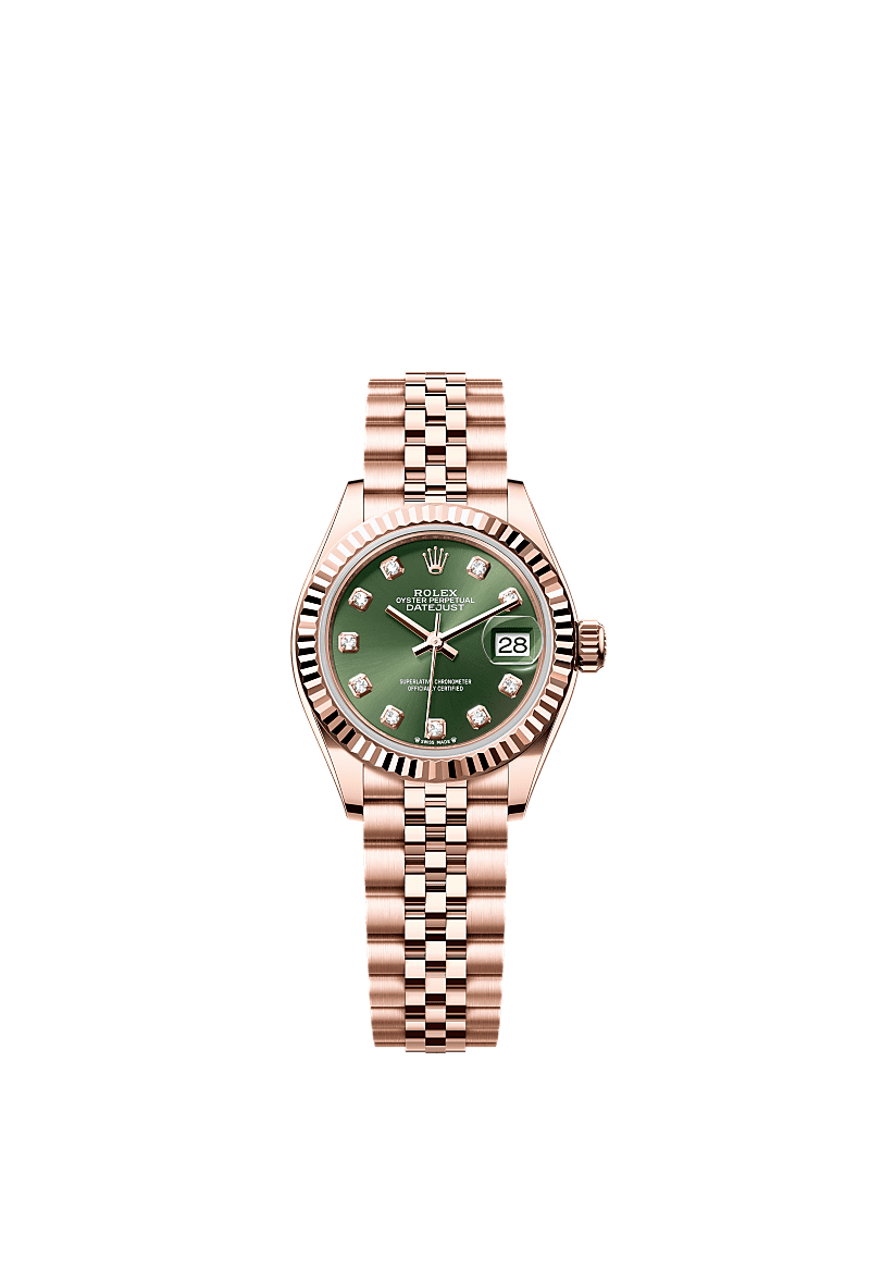 Rolex Lady-Datejust 28 Everose Fluted/ Jubilee / Olive Green Diamond — Ref. 279175
