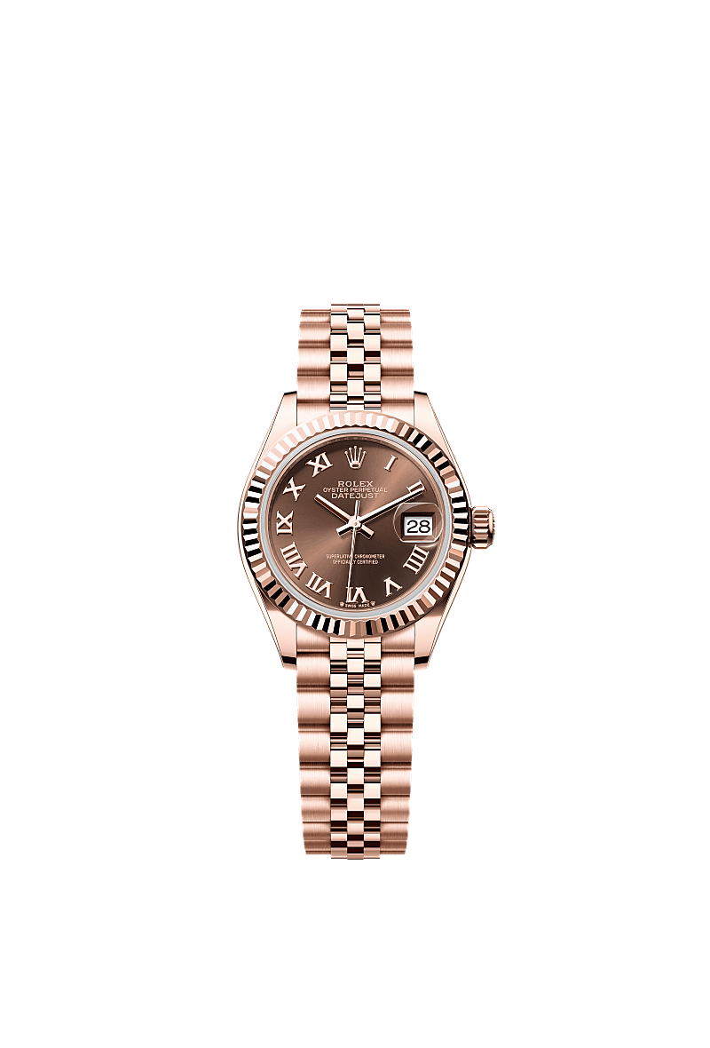 Rolex Lady-Datejust 28 Everose Fluted / Jubilee / Chocolate Roman — Ref. 279175