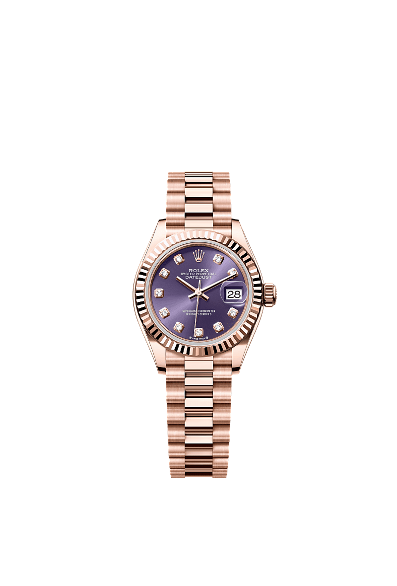 Rolex Lady-Datejust 28 Everose Fluted/ President / Aubergine Diamond — Ref. 279175