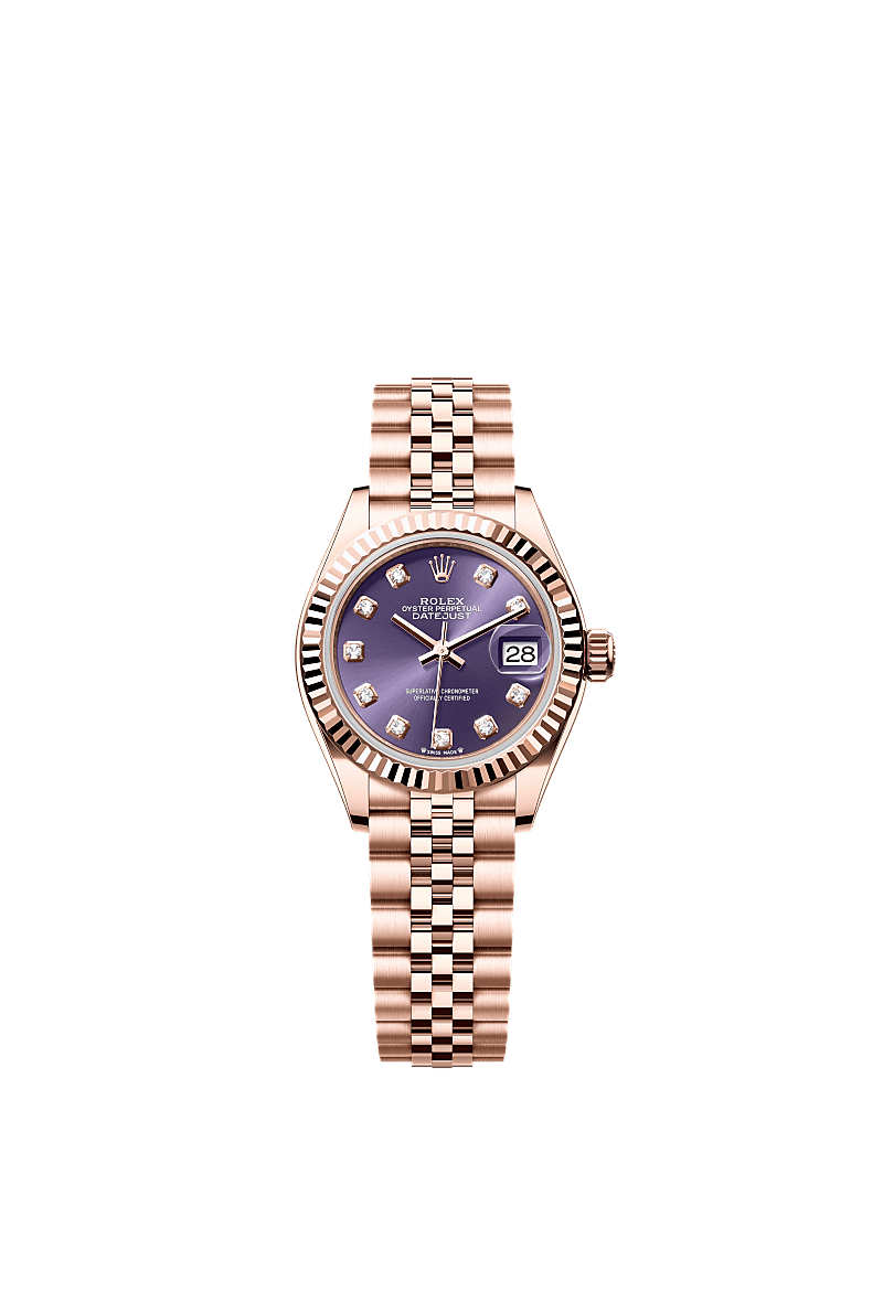 Rolex Lady-Datejust 28 Everose Fluted/ Jubilee / Aubergine Diamond — Ref. 279175