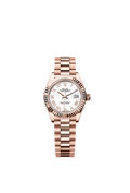 Rolex Lady-Datejust 28 Everose Fluted / President / White Roman — Ref. 279175