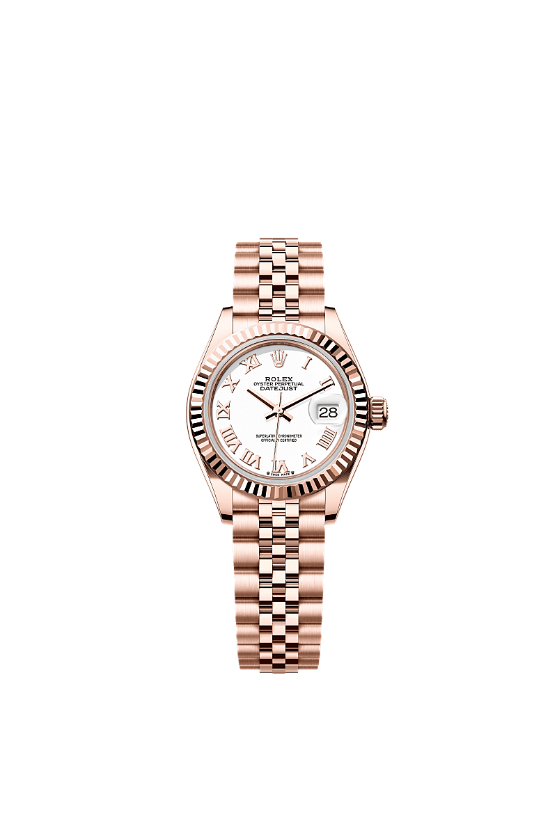Rolex Lady-Datejust 28 Everose Fluted / Jubilee / White Roman — Ref. 279175