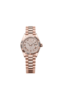 Rolex Lady-Datejust 28 Everose Fluted / President / Paved Roman — Ref. 279175