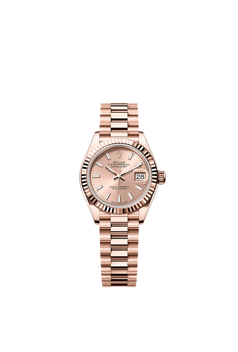 Rolex Lady-Datejust 28 Rose Gold / Fluted / Rose / President — Ref. 279175